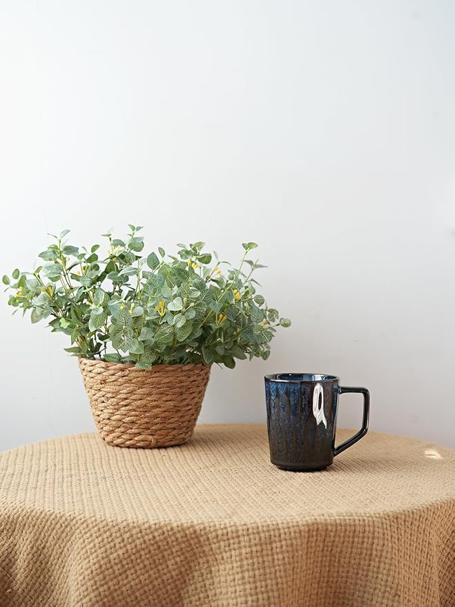 Bosmarlin Ceramic Coffee Mug Set of 4, 15 Oz, Coffee Cups with Big Handle, Microwave Safe, Unique Reactive Glaze (Grey Blue, 15 Oz)