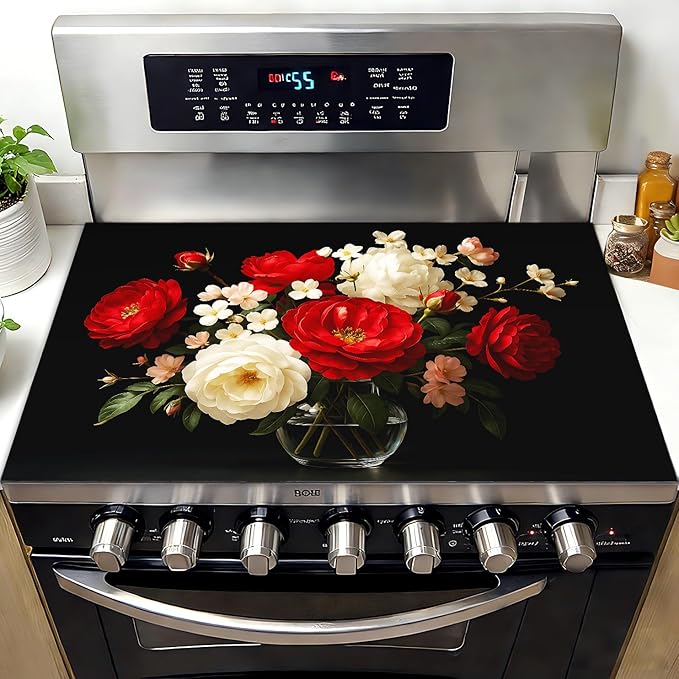 Stove Top Covers for Electric Stove, Heat-Resistant Glass Stove Top Cover Protector, Induction Cooktop Protector Mat for Kitchen 28.3 x 20.5 inches (rose)
