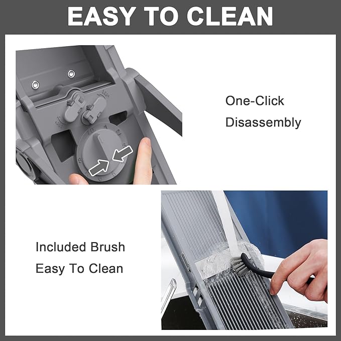 Jonscook All-in-1 Upgraded Safe Mandoline Slicer for Kitchen, with Handheld Spiralizer, Food Chopper with Container, Thickness Adjustable Vegetable Chopper, Potato French Fry Cutter (High-grade Gray)