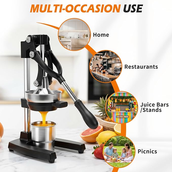 Ultra Premium Cast Iron Juicer, Heavy Duty Manual Citrus Juicer Press with Complete Accessory Kit, Stainless Steel Hand Juicer Squeezer for Lemon, Orange, Lime, Pomegranate