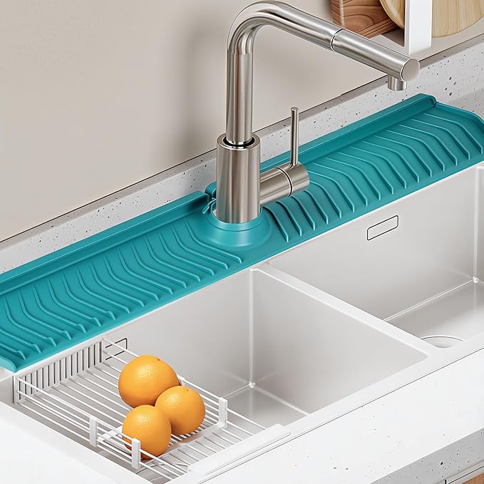 Kitchen Sink Faucet Mat,30in New Foldable Faucet Mat for Kitchen Sink, Adjustable Waterproof Splash Guard Draining Mat,Keep Countertops Dry (Green,29.9" x 5.7)