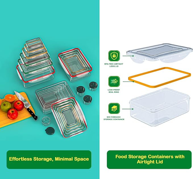40 Pcs Food Storage Containers with Lids Airtight- Plastic Meal Prep Container for Pantry Kitchen Organization, Microwave, Dishwasher, Freezer Safe -100% Leak Proof (20 Stackable Boxes-20 Lids)