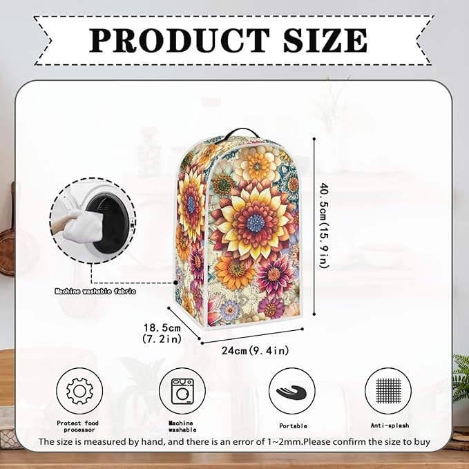 Bright Floral Blender Cover Toaster Cover Boho Mandala Floral 2 Slice Coffee Maker Appliance Covers Washable Cover Anti Fingerprint Protection