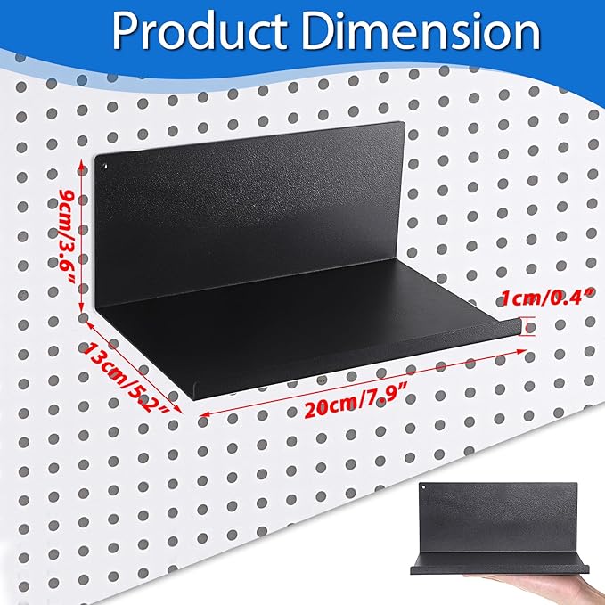 Kokone Magnetic Pegboard Shelves 6 Pack Small Pegboard Shelf for Garage Sturdy Steel Pegboard Accessories for Storing or Displaying Versatile Peg Board Shelf for Workbench,Craft Room,Home,Black