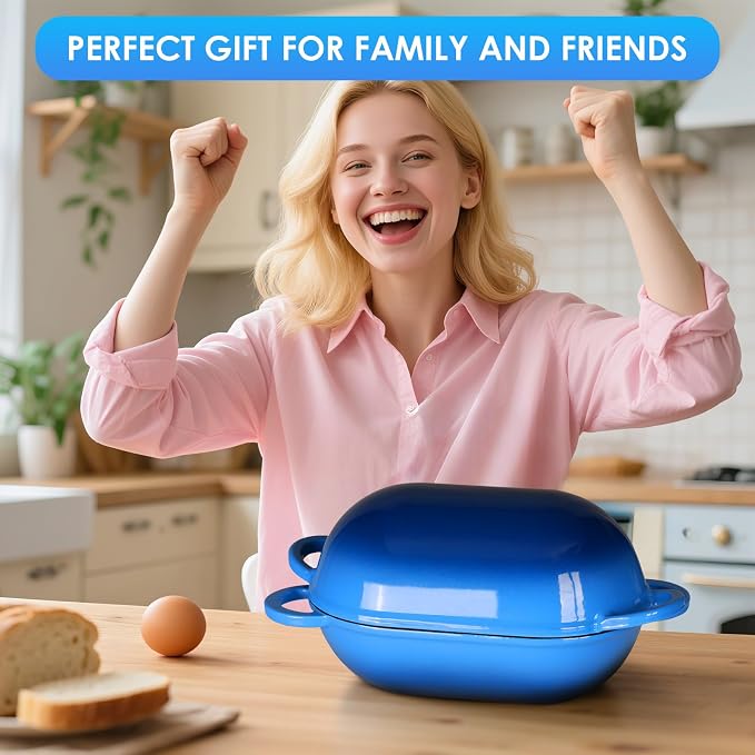 LIFERUN 2.5qt Enameled Cast Iron Dutch Oven for Sourdough Bread Baking, Oven Safe Dutch Oven Pot with Lid, Non-Stick Bread Oven Pot, Blue