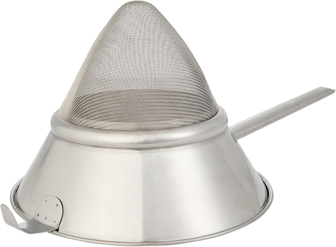 Restaurantware Chinois Strainer 1 Count 10.2" Stainless Steel Bouillon Cone with Extra Fine Mesh China Cap Strainer for Sauces, Stocks, Soups, Broths, Sifting, Sieving, Professional Kitchen Tools