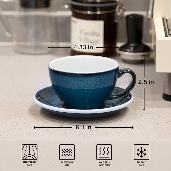 Loveramics Coffee Cup Ceramic, 10 oz Latte Art Cup with Saucer for Cappuccino, Tea, Espresso, Thick - walled stoneware Cappuccino mug Set for Cafe and Barista - Potters Colours (Night Sky, 10OZ)