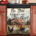 Farmhouse Chicken Front Door Dishwasher Magnet Cover,Decorative Be Still and Know That I am God Text Panel Sticker,23x26 Inch Magnetic Dishwasher Cover for Refrigerators and Appliances