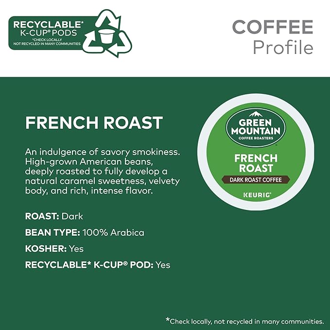 Green Mountain Coffee Roasters French Roast Keurig K-Cup Pods, Dark Roast Coffee, 60 Count (6 Packs of 10)