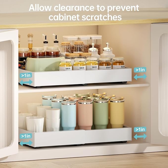 Delamu 21" Deep Pull Out Cabinet Organizer, Expandable (12.3 "-20.8" W) Pull Out Drawers for Cabinets, Expandable Slide Out Drawers for Kitchen, Cabinets, Bathroom, Pantry Storage, White, 1 Pack