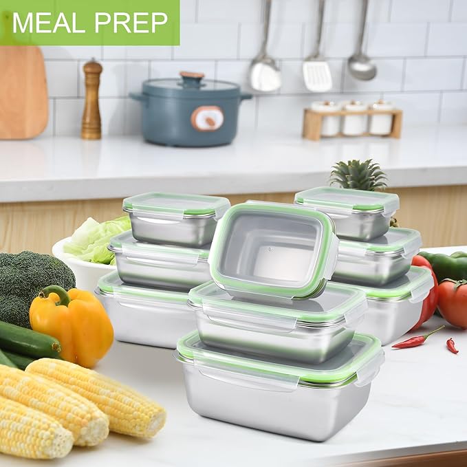 UPTRUST Stainless Steel Food Storage Containers | Leak Proof & Airtight Lids | Set of 9 Containers, Dishwasher & Freezer Safe