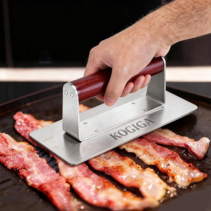 Ultimate Rectangle Griddle Press 1.92LB - 9x4.2 Inch Smash Burger & Bacon Press, Steak Weight & Panini Maker with Beechwood Handle for Versatile Cooking