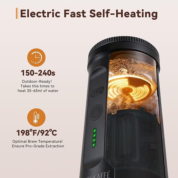 DIVINOCAFFÉ Portable Espresso Machine, 20 Bar Self Heating Travel Coffee Maker, Compatible with NS Capsules & Coffee Powder, Mini Espresso Machine for RV, Hiking, Office, Car, Black