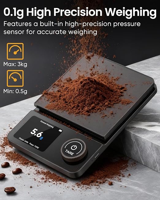 INSMART Coffee Scale with Timer, Rechargeable Digital Coffee Scale with App Sync 5kg/0.1g High Precision, Coffee Bean Weighing, Barista Brewing, Adjustable Ratios & Flow Rate Display, for Pour-Over