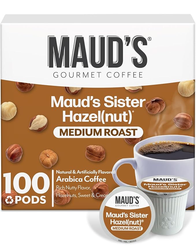 Maud's Sweet Hazelnut Flavored Coffee Pods, 100 ct, Medium Roast Flavored Coffee in Single Serve Pods – 100% Arabica Beans, Compatible with Keurig K Cups Maker