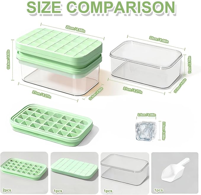 Silicone Ice Cube Trays with Lid and Bin - BPA-Free, Stackable, Release for Easy Ice Making, Portable with Handle, Perfect for Cocktails and Iced Coffee (Dopamine Color)
