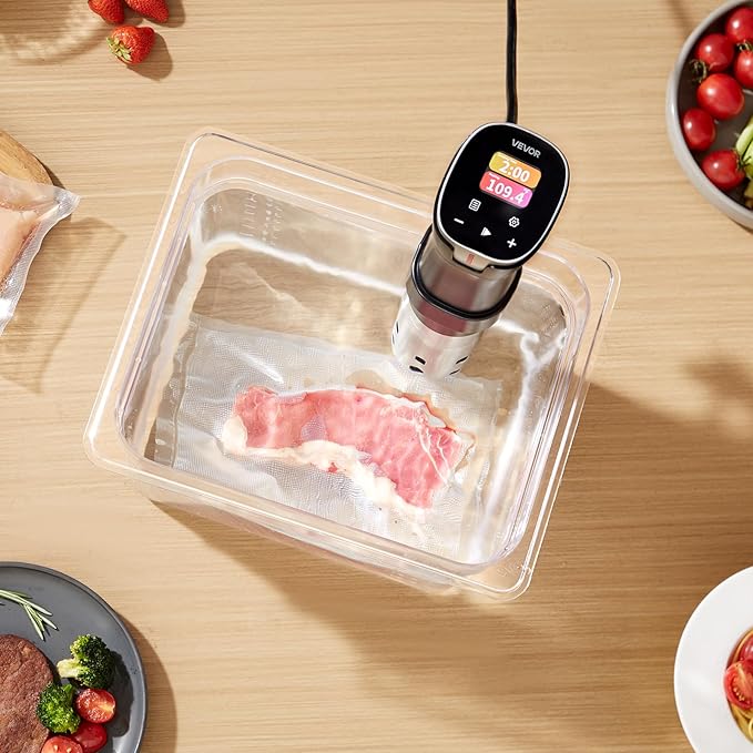 VEVOR Sous Vide Precision Cooker, 1100W Sous-Vide Cooking Machine, WIFI Immersion Circulator with 10 Preset Recipes, LCD Touchscreen, Fast-Heating, Accurate Temperature & Timer, App Control