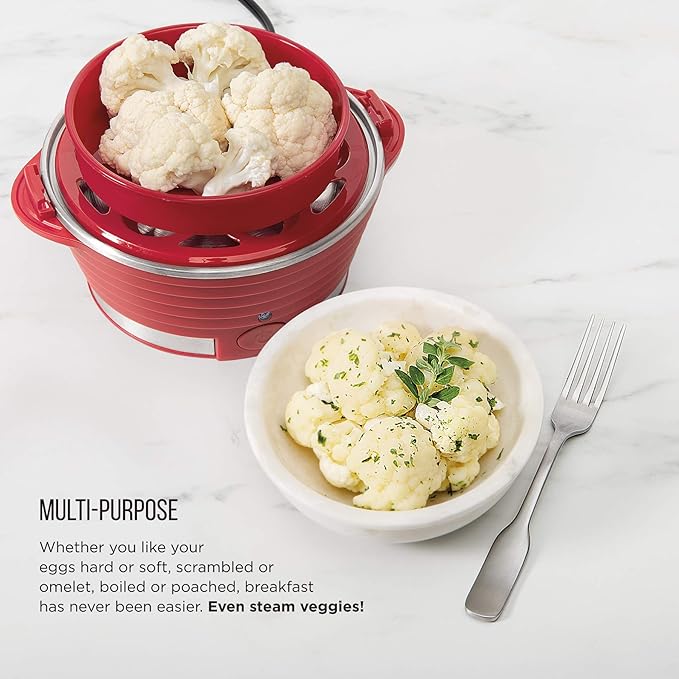 Chefman Electric Egg Cooker Boiler, Rapid Poacher, Food & Vegetable Steamer, Quickly Makes Up To 6, Hard, Medium or Soft Boiled, Poaching/Omelet Tray Included, Ready Signal, BPA-Free, Black