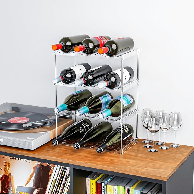 Yieach 2 Tier Waterbottle Organizer for Cabinet - Large Compartment Stackable Water Bottle Holder and Wine Bottle Rack,Acrylic Water Bottle Organizer Rack for 40 oz Stanley Cup,Yeti and Tumbler Shelf