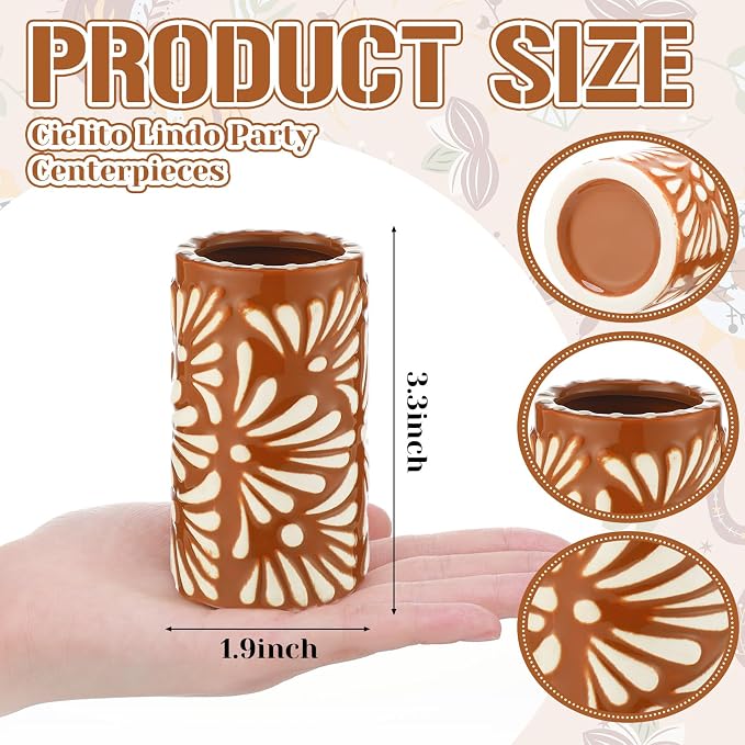 12 Set Cielito Lindo Party Favors Mexican Tequila Shot Glasses Mexican Pottery Gift Mugs for Tequila Lover Favors Birthday Party Supplies (Terracotta, Handleless)