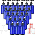 Tanlade 24 Pcs 8 oz Glass Pump Bottle Empty Bottle Glass Soap Dispenser with Pump Refillable Containers and Labels Funnels for Essential Oils Cleaning Products Lotions Conditioner(Blue)