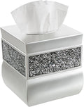 Creative Scents Crackled Glass Silver Tissue Box Cover Square - Decorative Tissue Box Holder - Tissue Holder Vessel for Bathroom with Durable Bottom Slider, Elegant Home or Bathroom Decor