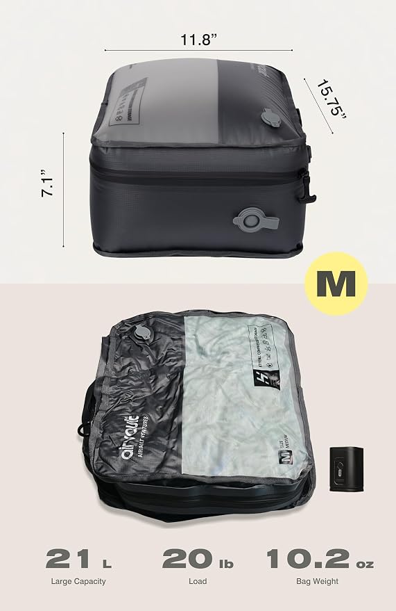 AirVault Reusable Vacuum Compression Travel Bag for Carry-On Suitcase and Backpack, Recycled IPX8 Waterproof Space Saver Vacpack (21L Gray (3-Pack) (Air Pump Included)