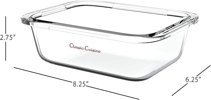 Classic Cuisine Glass Food Storage Containers-5, One Compartment Portion Control Meal Prep Glassware with Snap Shut Lids-Microwave, Dishwasher Safe Clear
