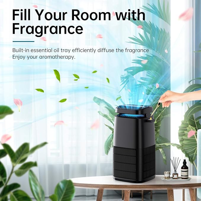 POMORON 4-in-1 Air Purifiers for Home, Air Ionizer Negative Ion Generator, True H13 Filter, UV, Covers 1250 Ft² 99.97% Removal Rate for Pollen Smoke Pet Dander Air Cleaner for Bedroom, MJ002H, Black