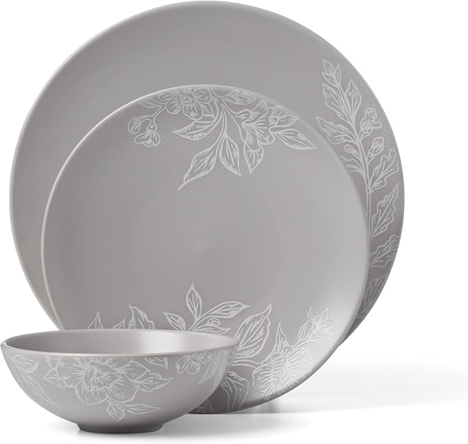 Oneida 897506 Roseto 12-Piece Dinnerware Set, Pumice, Grey