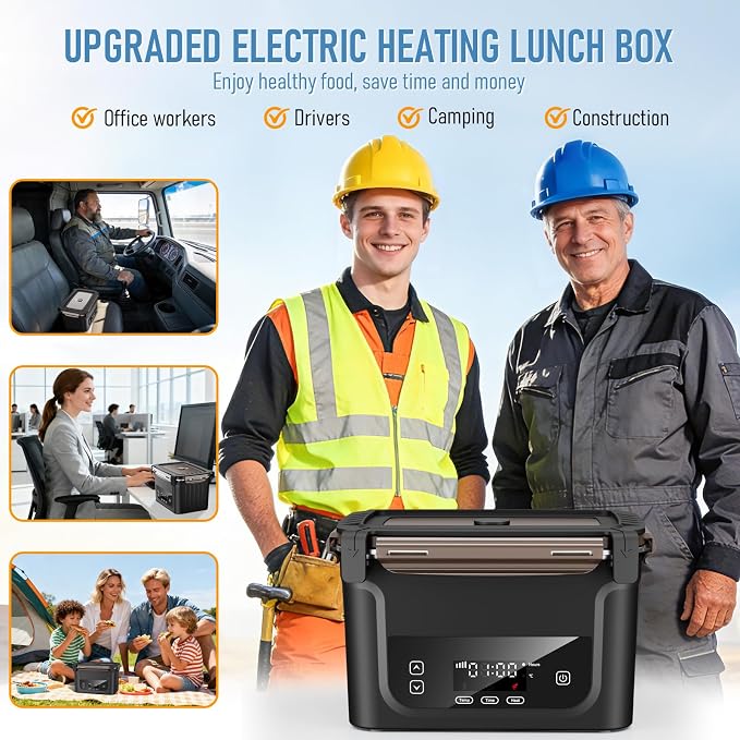 2026 Upgraded Cordless Electric Lunch Box for Adults, 20,800mAh Rechargeable Heated Lunch Box with Even Heating, XL 6.3 Cup Self-Heating Lunch Box for Construction, Office & Travel
