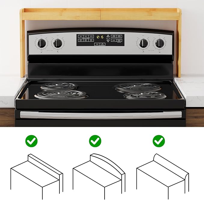 SpaceAid Bamboo Over the Stove Spice Holder Shelf, 31.5" Kitchen Organizer Stove Spice Top Rack, 11.6" Height Countertop Storage, Over Oven Back Sink Organization Shelf, Natural