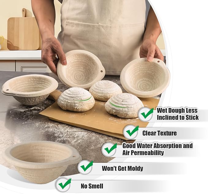 12-Pack Mini Banneton Baskets (5 Inch), Round Sourdough Proofing Basket Set with Linen Liners for Small Loaves & Home Bakery Supplies