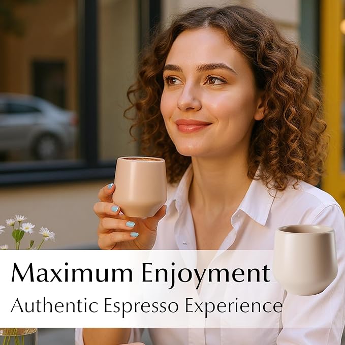 MIAMIO - Espresso Cups Set of 4 (3 oz) / Espresso Cup, Ceramic Espresso Cups, Handleless Mug, Japanese Tea Cups - Luxe Collection (Beige Pastel)