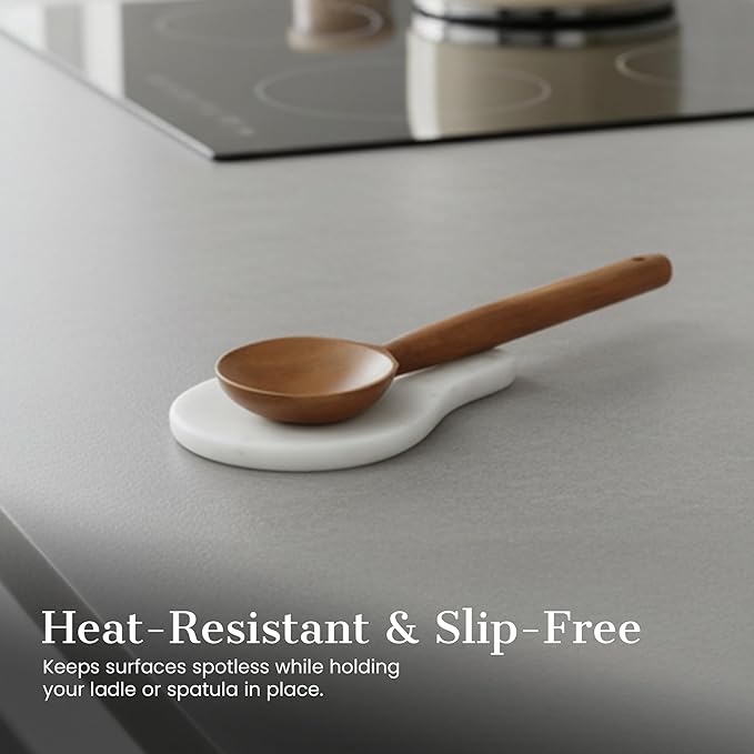 Marble Spoon Rest –Kitchen Utensil Holder, Heat-Resistant & Non-Slip Base – Marble Accessory for Stove Top & Countertop, Elegant Gift