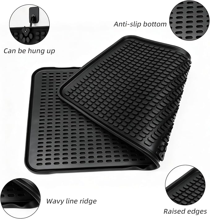 Silicone Dish Drying Mat for Kitchen Countertop, Non-Slip Sink Draining Mat with Raised Ridges, Heat Resistant Absorbent Drying Pad for Dishes, Glasses, Cookware, Easy to Clean Counter Protector