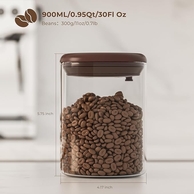 Clear Glass Coffee Canister 11OZ with CO₂ Valve - Airtight Container for Freshness, Storage for Coffee Beans, Grounds, Tea, Cereal & Dry Food, Kitchen Countertop Jar