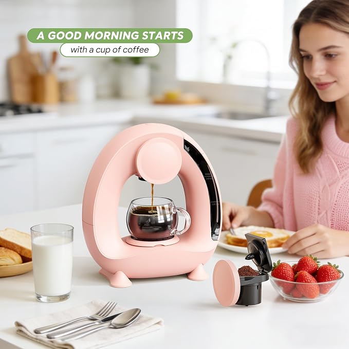 Single Serve Coffee Maker 2 in 1, 1400W Fast Brewer for K-Cup Pods & Ground Coffee, One-Touch Americano & Tea Machine with 2 Reusable Filters, Compact Design for Home Office RV Dorm