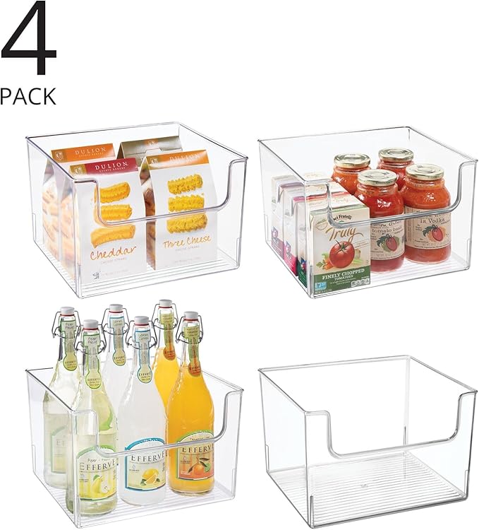 mDesign Set of 4 Fridge Storage Organiser – Kitchen Storage Box for Food and Vegetables – BPA-Free Plastic Freezer Compartment Drawer – Clear