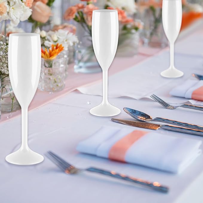 Domensi 40 Pack White Acrylic Champagne Flutes Bulk 6 oz Unbreakable Reusable High Stem Plastic Toasting Goblets for Wedding, Party, Camping & Restaurant
