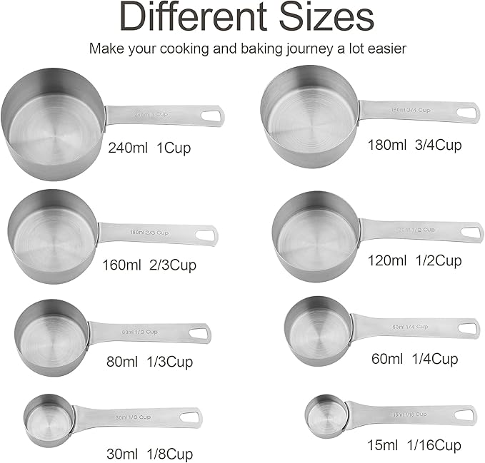 Smithcraft Measuring Cups and Spoons Set, 18/8 Stainless Steel Measuring Cups and Spoons for Kitchen & Baking, Heavy Duty Metric & US 8 Measuring cups, 9 Measuring Spoons Set