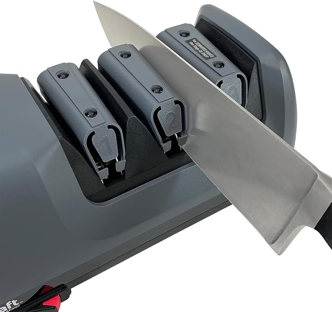 EdgeCraft E120 Electric Knife Sharpeners for 20-Degree Straight and Serrated Knives Diamond Abrasives Precision Angle Control, 3-Stage, Gray