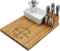 Picnic at Ascot Personalized Engraved Bamboo Cheese Board with Knife Set, Ceramic Bowl, Cocktail Sticks & Cheese Markers- Designed & Quality Checked USA