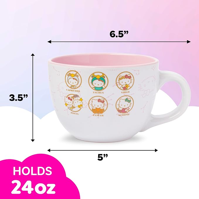 Silver Buffalo Sanrio Hello Kitty Astrology Signs Zodiac Ceramic Soup Mug, 24 Ounces