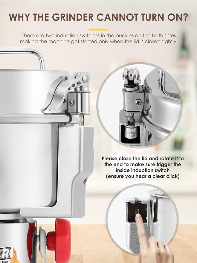 CGOLDENWALL 1000g Electric Grain Grinder Mill Safety Upgraded 3000W High-speed Spice Herb Grinder Commercial Superfine Machine Dry Cereals Pulverizer CE 110V (1000g Swing Type)