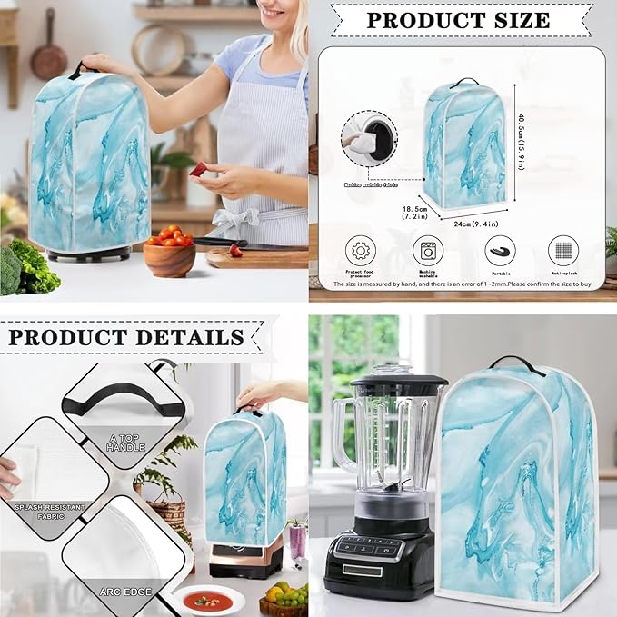 White Blue Marble Texture Pattern Appliance Covers Set Washable Kitchen Blender Dust Cover Bread Maker Toaster Cover 4 Slice Kitchen Accessories