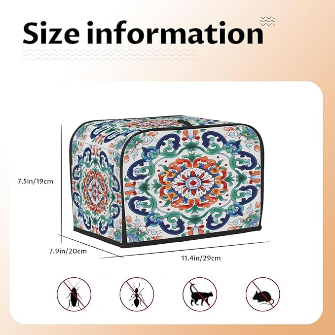Mandala Green Ethnic Style 2 Slice Toaster Cover Dust And Fingerprint Bread Maker Cover Bakeware Protector Washable Appliance Covers Kitchen Accessories For Home Kitchen Women Gift
