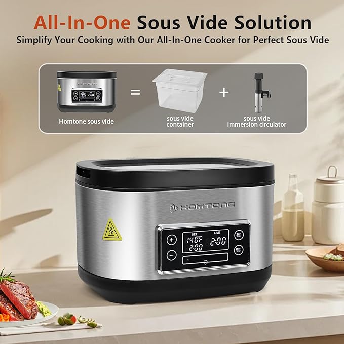 Homtone Sous Vide Cooker, 8 Quart All-in-One Design with Precise Temperature Control, 3D Water Circulation, Easy Setup 1000W for Steak Chicken Meal Prep