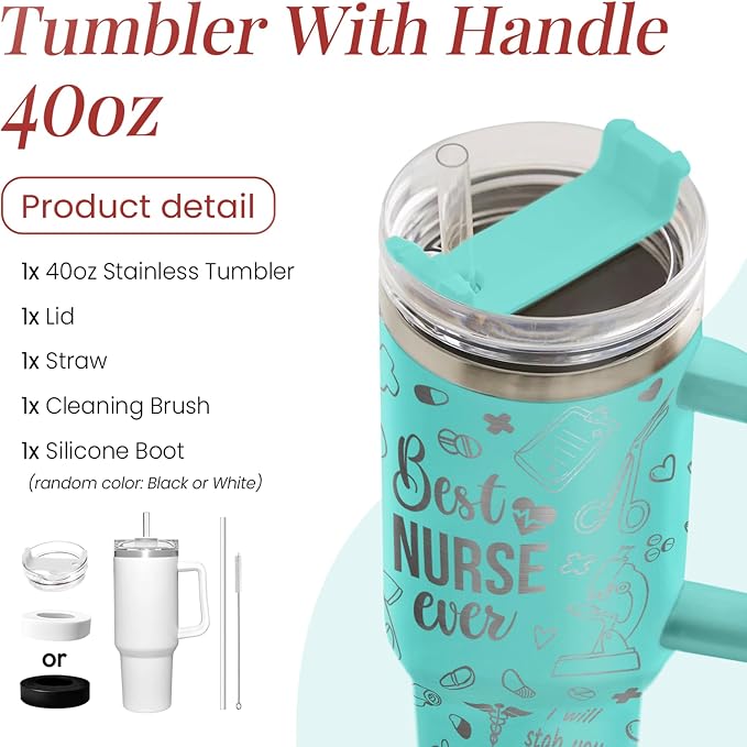 SANDJEST Nurse Gifts for Women, Nurse Tumbler with Handle 40oz Stainless Steel Coffee Cup with Straw Lid, Nursing Gift for Female Nurses, Appreciation Gift for Graduation Christmas Birthday