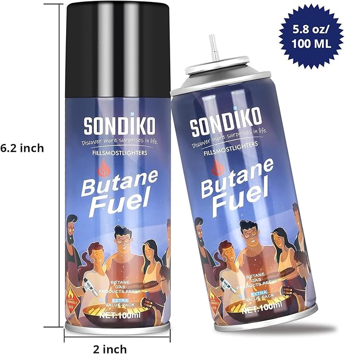 Sondiko Butane Torch Lighter with 2 Pack 100ml Premium Butane Fuel Canister, Refillable Adjustable Flame Soldering Torch with Visible Fuel Window, All-in-One Kit for Welding, Resin Art, BBQ & Camping